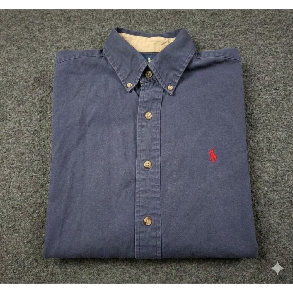 Ralph Lauren Blake Shirt Mens M Blue Vintage 90s Cotton Red Pony Button Down